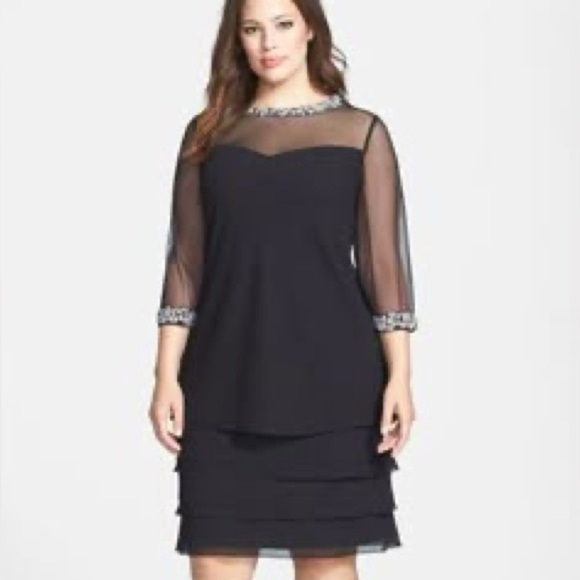 NWT Alex Evenings Rhinestone Collar Sweatheart Neckline Black Dress Sz 16 - Picture 1 of 11